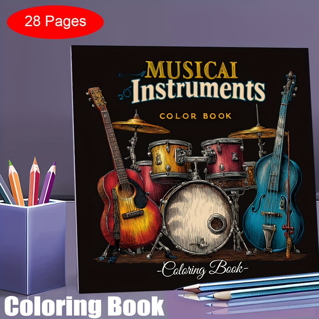 Musical Instrument Coloring Pages - 28 صفحة كتاب تلوين الآلات الموسيقية